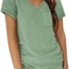 Womens T Shirts Short Sleeve V Neck Tops with Pockets Summer Fashion Trendy Soft Casual Comfy Outfits Clothes 2024