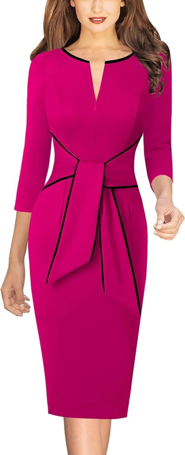 Womens Front Zipper Tie Waist Slim Work Business Office Bodycon Pencil Dress