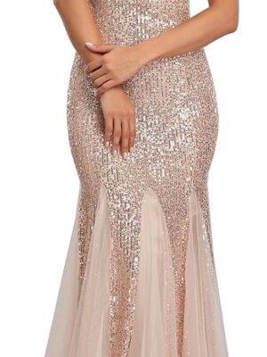 Women Sequin Dress Tulle Party Dress for Women Sexy V-Neck Dress Formal Long Dresses Evening Prom Gowns