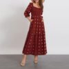 Women’s Floral Smocked Maxi Dress Boho Puff Sleeve Sweetheart A-Line Flowy Long Dresses Y2K Swing Beach Sundress
