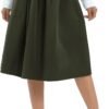 Women's Casual Elastic Waist Vintage A-Line Pleated Flared Midi Skirt with Pockets