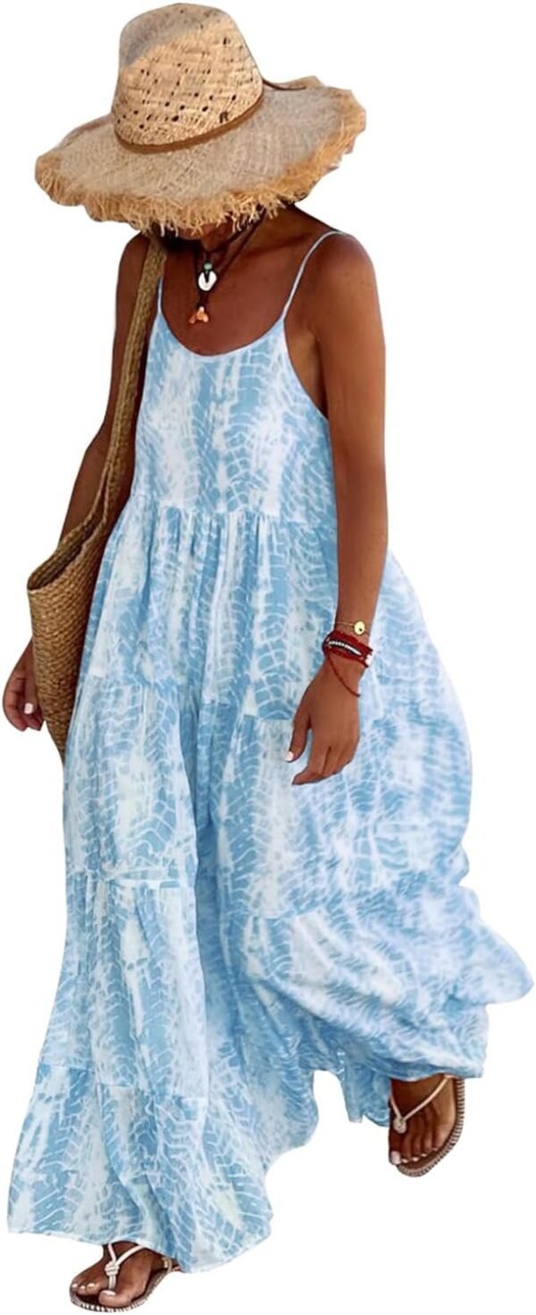 Women Summer Dresses 2024 Spaghetti Strap Scoop Neck Floral Maxi Dress Flowy Boho Long Sundress with Pockets