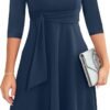 Womens 2024 Elegant Ruffle Sleeve Flared A Line Swing Casual Party Cocktail Dresses
