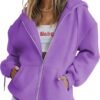 Women's Cute Hoodies Teen Girl Fall Jacket Oversized Sweatshirts Casual Drawstring Clothes Zip Up Y2K Hoodie with Pocket