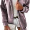 Women Casual Full Zip Up Plush Hoodie Comfy Loose Solid Sweatshirt Long Sleeve Jacket with Pockets
