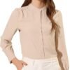 Women's Mandarin Collar Office Top Long Sleeve Button Down Shirt
