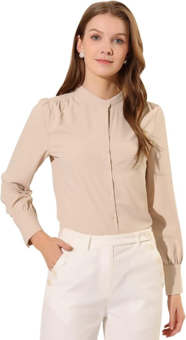 Women's Mandarin Collar Office Top Long Sleeve Button Down Shirt