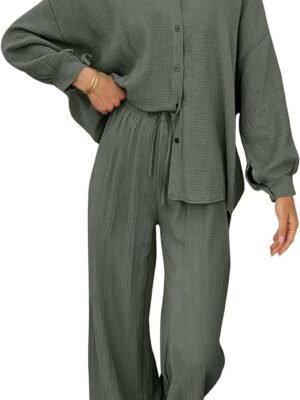 Womens 2 Piece 2024 Spring Clothes Fashion Outfits Two Piece Matching Wide Leg Palazzo Pants Sets Tracksuit Clothes