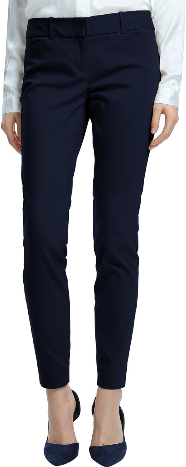Women's Straight Pants Stretch Slim Skinny Solid Trousers Casual Business Office