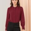 Women's Mandarin Collar Office Top Long Sleeve Button Down Shirt