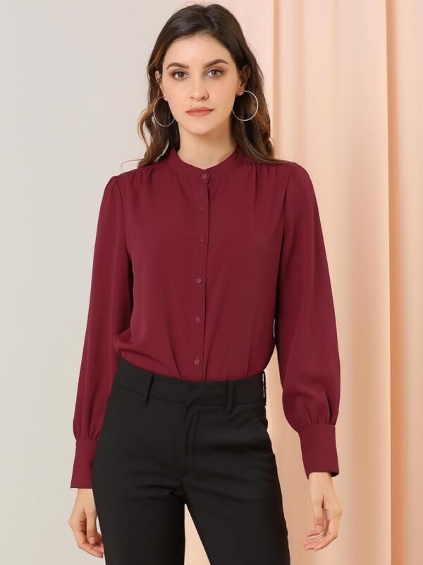 Women's Mandarin Collar Office Top Long Sleeve Button Down Shirt