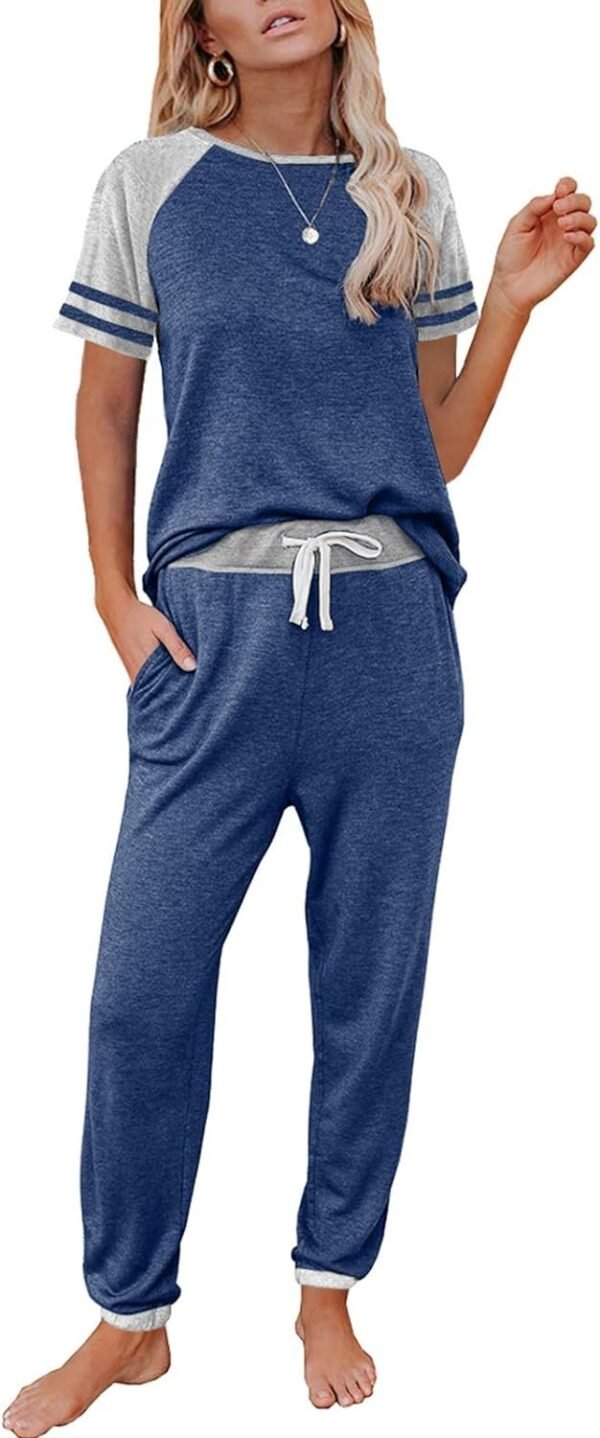Lounge Sets For Women Two Piece Outfits Loungewear Short Sleeve Crewneck Jogger Pajama Set and Sweatpants Tracksuit
