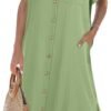 Womens Dress Summer Casual Short Sleeve Button Down Shirt Dress Beach Cover Up Dress with Pockets