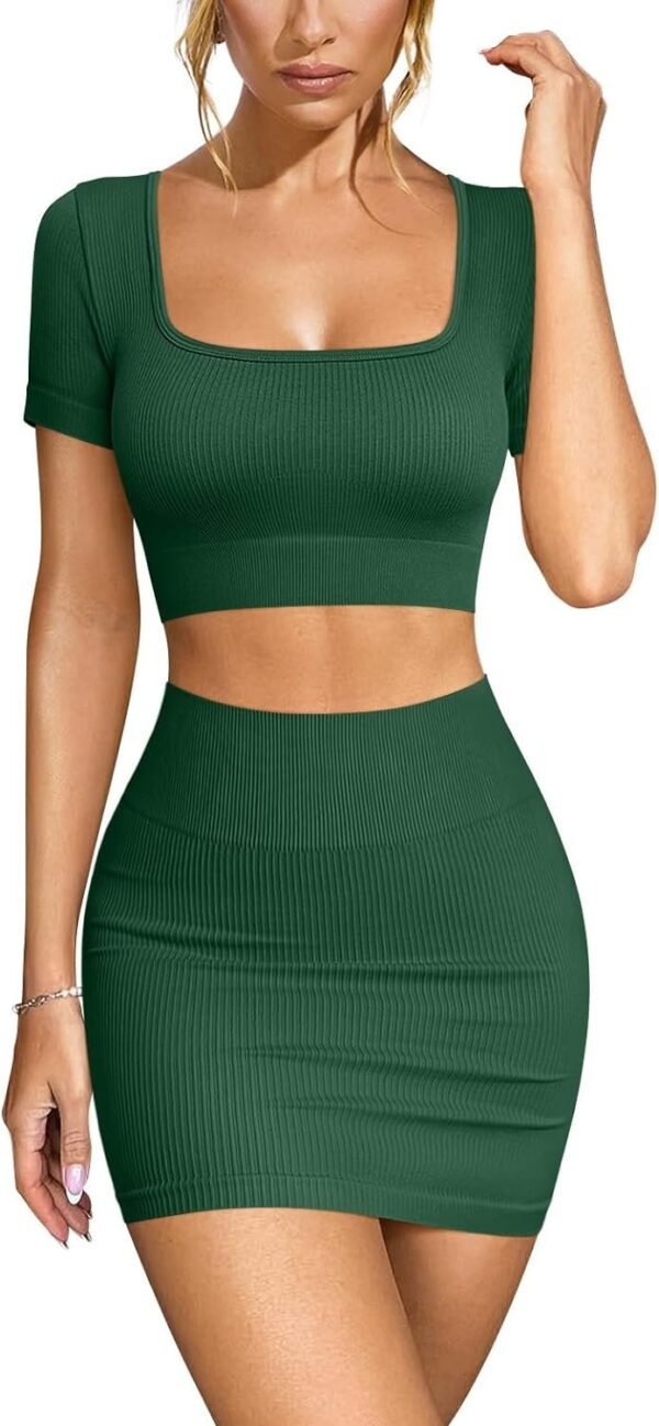Women's 2 Piece Outfits Short Sleeve Tops and Mini Skirts Club Suit Sets