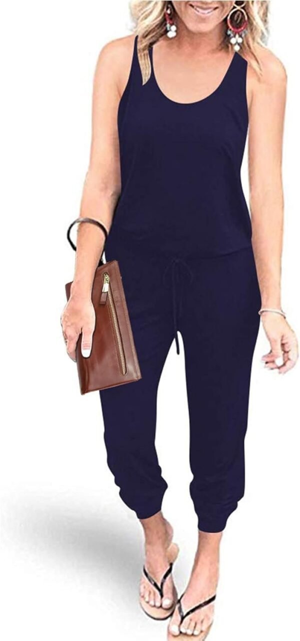 Womens Sleeveless Drawstring Elastic Waist Loose Jumpsuits