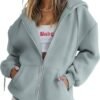 Women's Cute Hoodies Teen Girl Fall Jacket Oversized Sweatshirts Casual Drawstring Clothes Zip Up Y2K Hoodie with Pocket