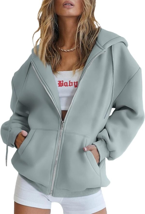 Women's Cute Hoodies Teen Girl Fall Jacket Oversized Sweatshirts Casual Drawstring Clothes Zip Up Y2K Hoodie with Pocket