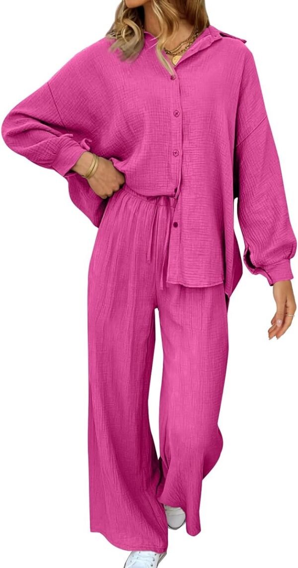 Womens 2 Piece 2024 Spring Clothes Fashion Outfits Two Piece Matching Wide Leg Palazzo Pants Sets Tracksuit Clothes