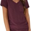 Womens T Shirts Short Sleeve V Neck Tops with Pockets Summer Fashion Trendy Soft Casual Comfy Outfits Clothes 2024