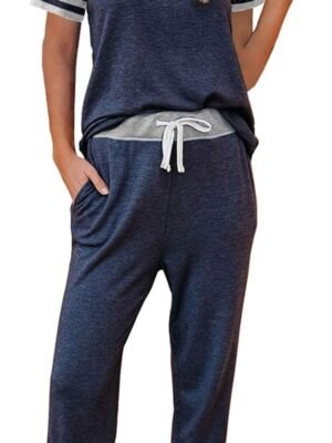 Lounge Sets For Women Two Piece Outfits Loungewear Short Sleeve Crewneck Jogger Pajama Set and Sweatpants Tracksuit