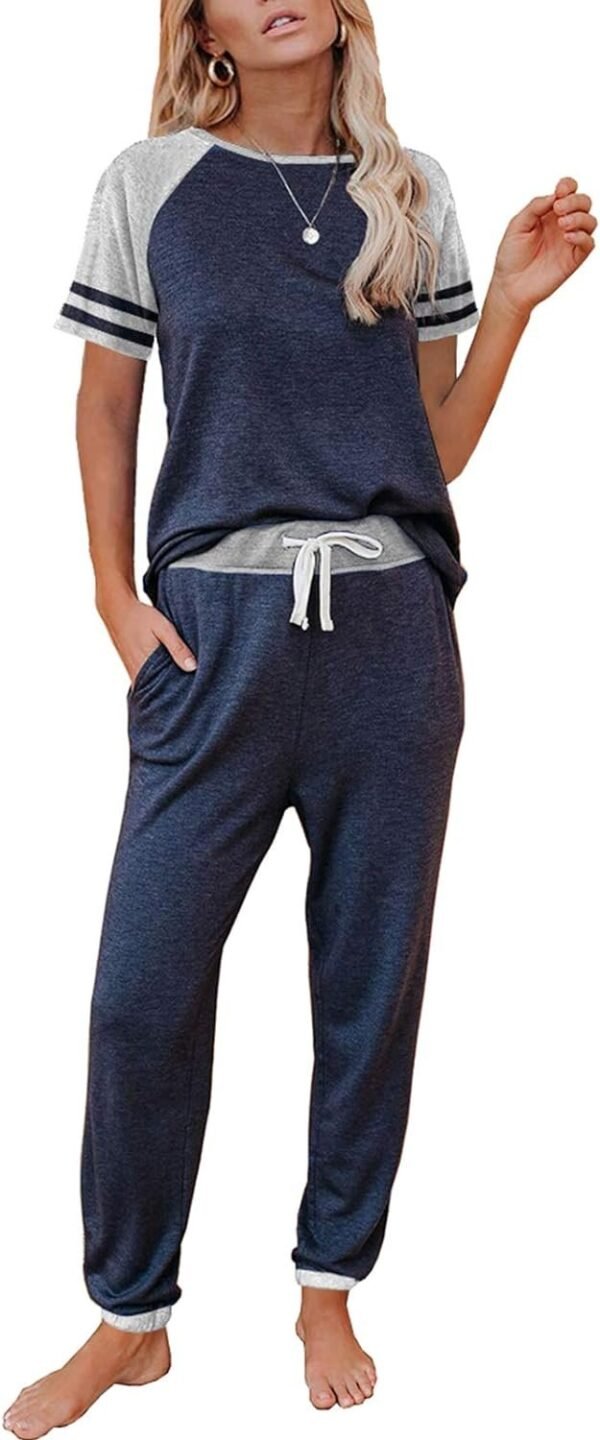 Lounge Sets For Women Two Piece Outfits Loungewear Short Sleeve Crewneck Jogger Pajama Set and Sweatpants Tracksuit