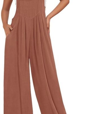 Womens Jumpsuits Overalls Wide Leg Casual Summer Outfits Rompers Jumpers Sleeveless Straps With Pockets 2024