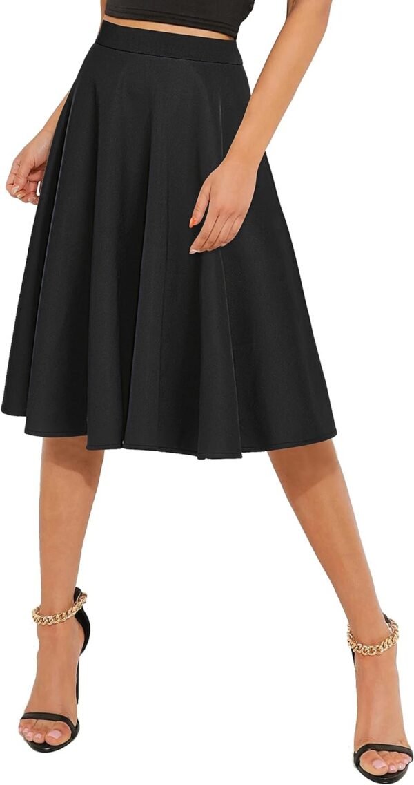 Women's Basic Elastic Waist A-line Solid Flared Midi Skirt