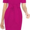 Womens Front Zipper Tie Waist Slim Work Business Office Bodycon Pencil Dress