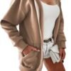 Women Casual Full Zip Up Plush Hoodie Comfy Loose Solid Sweatshirt Long Sleeve Jacket with Pockets