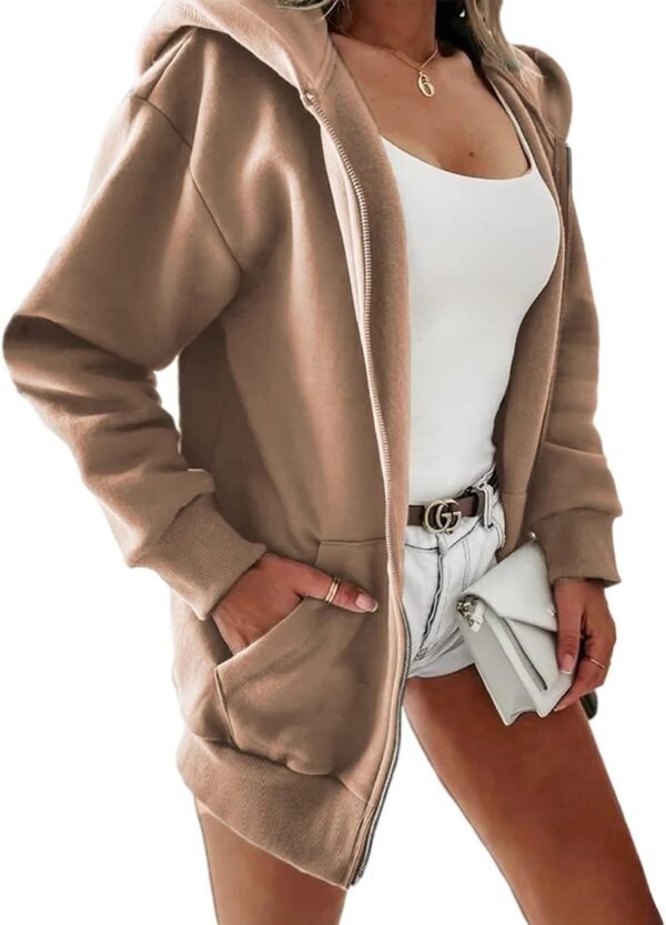 Women Casual Full Zip Up Plush Hoodie Comfy Loose Solid Sweatshirt Long Sleeve Jacket with Pockets