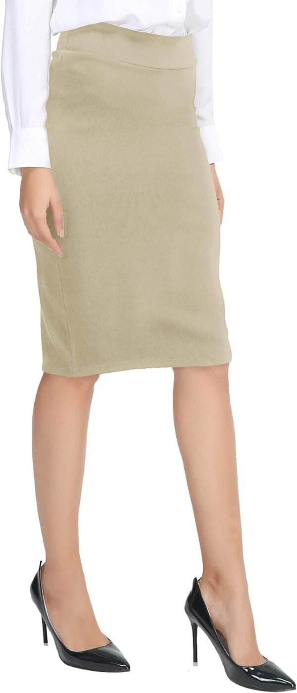 Women's Elastic Waist Stretch Bodycon Midi Pencil Skirt