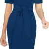 Womens Front Zipper Tie Waist Slim Work Business Office Bodycon Pencil Dress
