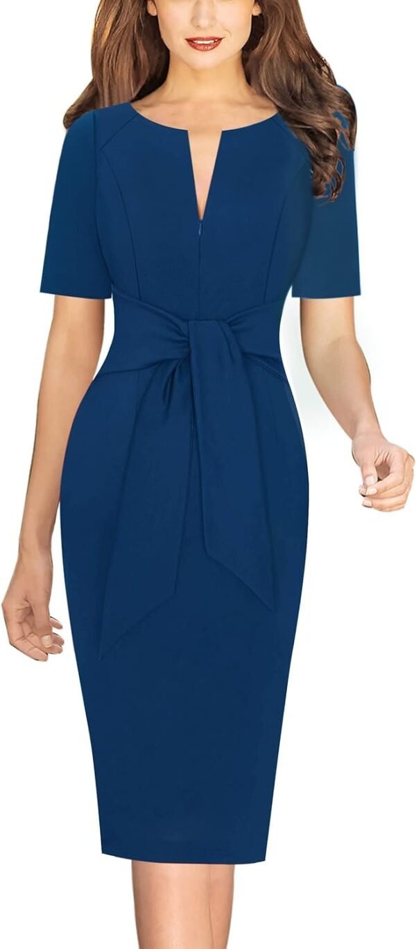 Womens Front Zipper Tie Waist Slim Work Business Office Bodycon Pencil Dress