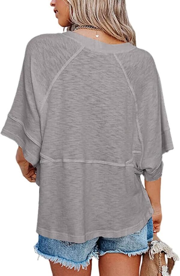 Womens Fashion T-Shirt CrewNeck 3/4 Sleeves Solid Color Loose Basic Pullover Tops Summer Casual Tees Blouses