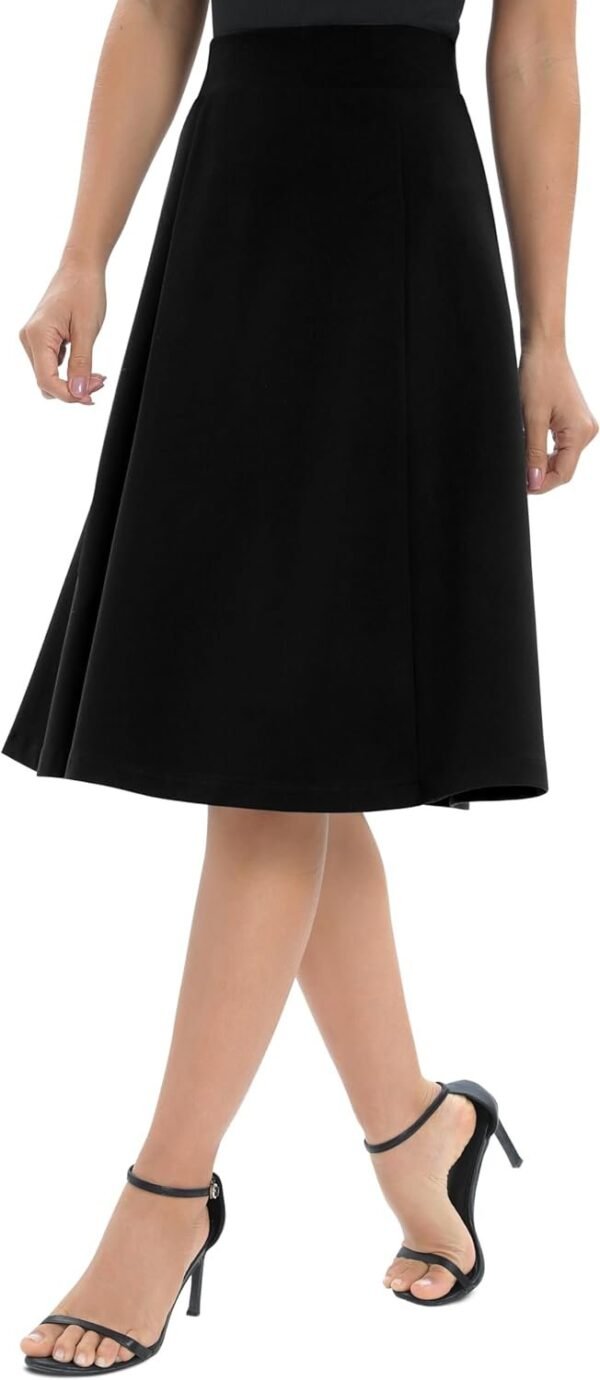 Women's A-Line Elastic High Waist Flare Work Midi Knee Length Stretchy Skirt