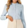 Women's Mandarin Collar Office Top Long Sleeve Button Down Shirt