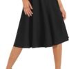 Women's Basic Elastic Waist A-line Solid Flared Midi Skirt