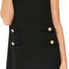 Women's Tweed Jackie Dress Crew Neck Sleeveless Elegant Vintage Button Bodycon A-line Mini Dresses