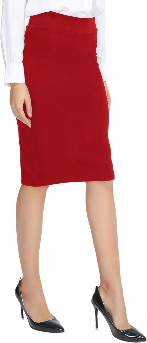 Women's Elastic Waist Stretch Bodycon Midi Pencil Skirt