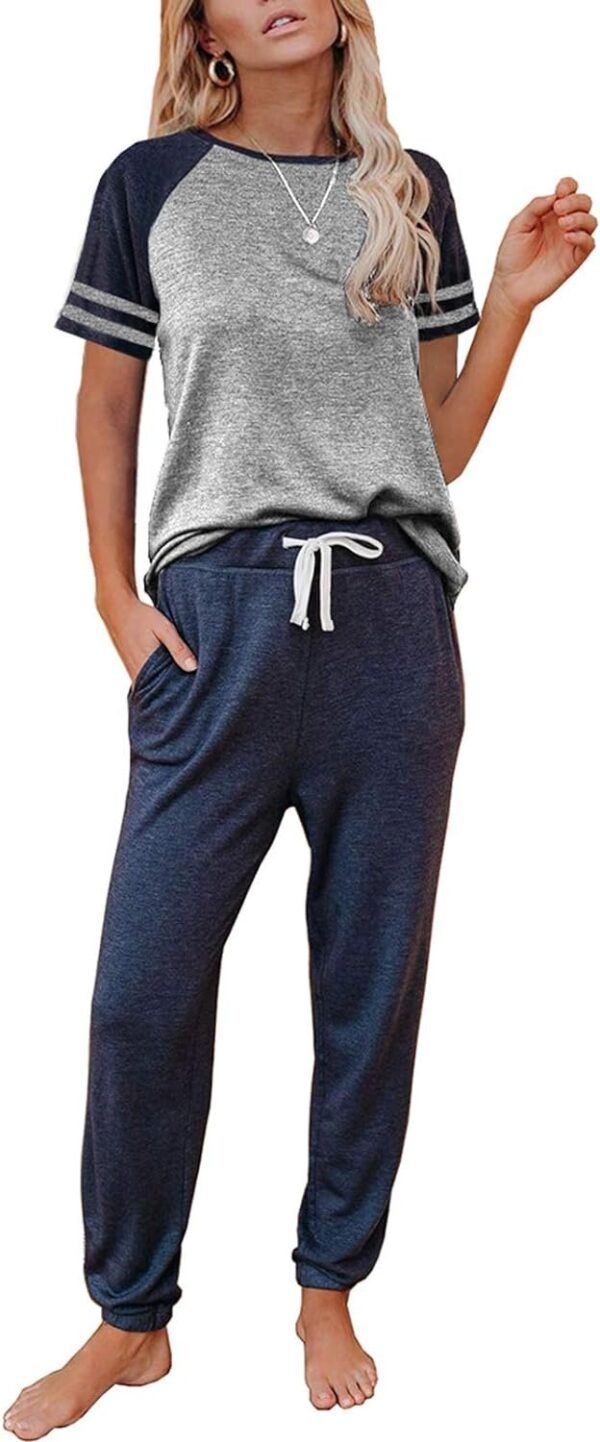 Lounge Sets For Women Two Piece Outfits Loungewear Short Sleeve Crewneck Jogger Pajama Set and Sweatpants Tracksuit