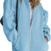 Women's Cute Hoodies Teen Girl Fall Jacket Oversized Sweatshirts Casual Drawstring Clothes Zip Up Y2K Hoodie with Pocket