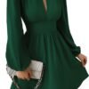Women's Long Lantern Sleeve Mock Neck Cut Out Dress Elegant A Line Short Dresses