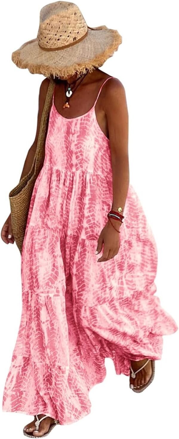 Women Summer Dresses 2024 Spaghetti Strap Scoop Neck Floral Maxi Dress Flowy Boho Long Sundress with Pockets