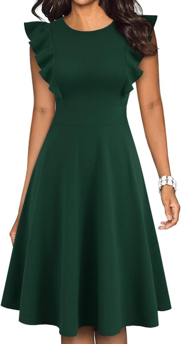 Women's Vintage Ruffle Floral Flared A Line Swing Casual Cocktail Party Dresses