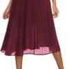 Women's Elastic High Wasit Pleated Skirt Woven Casual Midi Swing Skirt