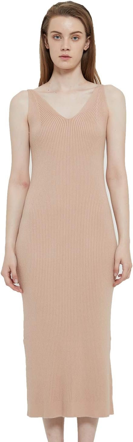 Women's Sleeveless Sweater Dress Knit Slim V Neck Bodycon Midi Stretchable Elasticity Slim Fits