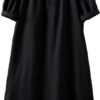 Women's Cotton Linen Dress Short Sleeve Midi Casual Tunic Dress with Pockets