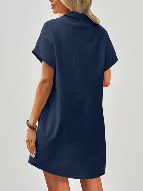 Womens Cotton Shirt Dress Summer Casual Short Sleeve Button Down Beach Cover Up Shirts with Pockets