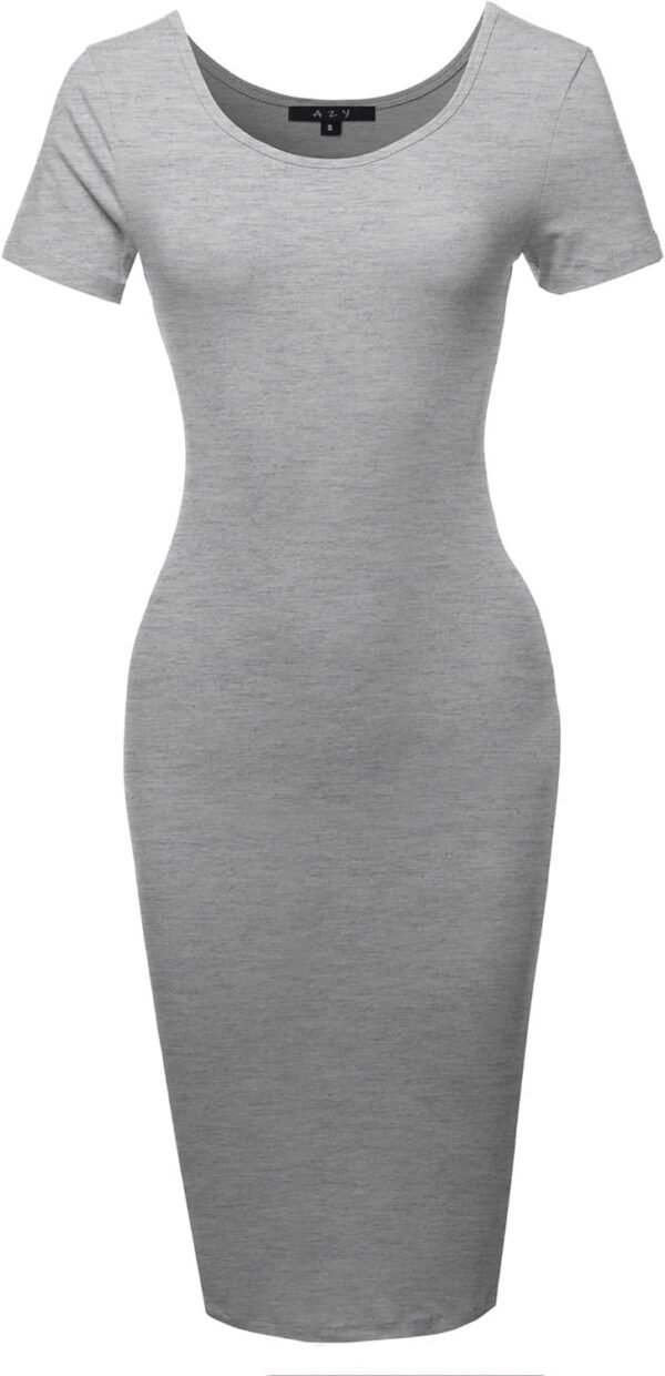 Women's Solid Fitted Classic Short Sleeve Premium Cotton Midi Dress