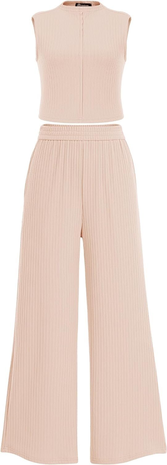 Womens 2 Piece Summer Casual Tank Tops And Wide Leg Pants Tracksuits